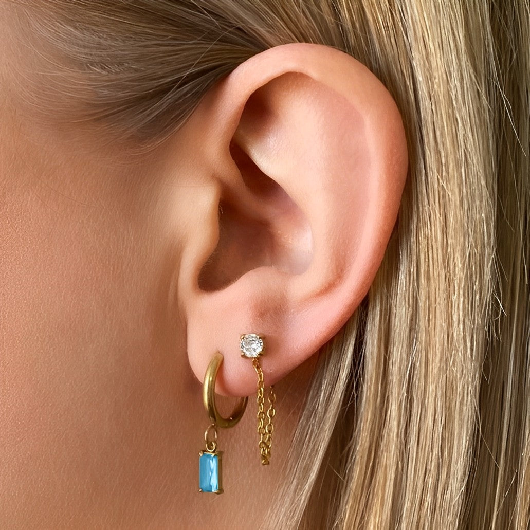 Luxe Gold Drop Earrings - Aquamarine