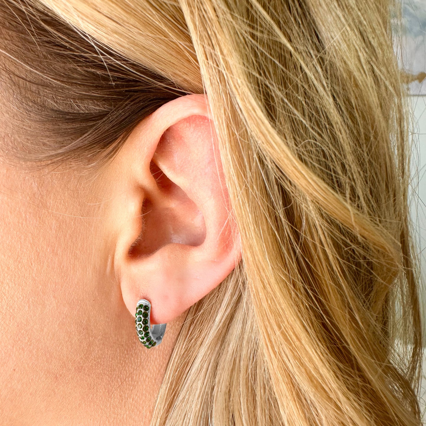Gravitate Silver Hoop Earrings - Emerald