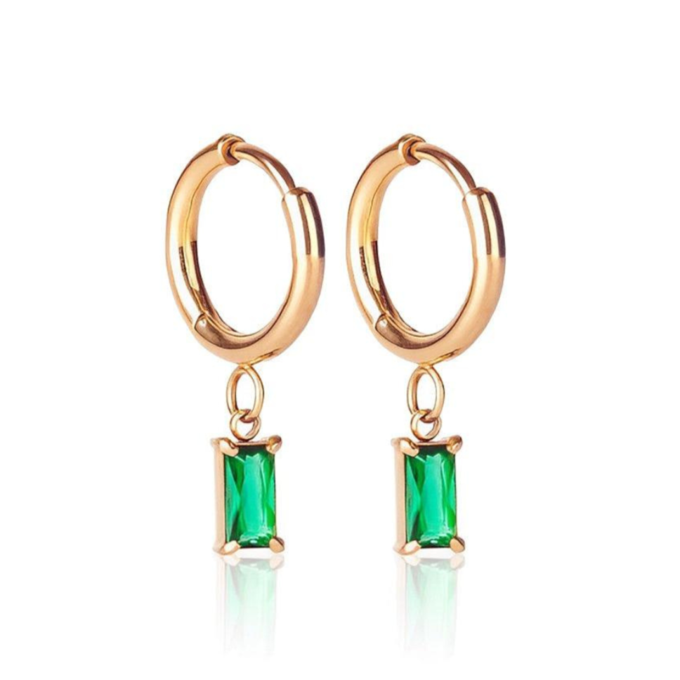Luxe Drop Huggie Earrings - Emerald