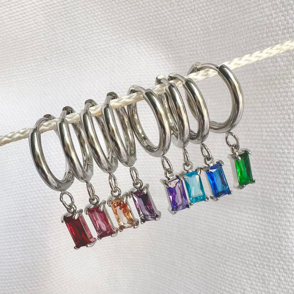 Luxe Silver Drop Earrings multi colours - waterproof silver huggie with Amethyst zirconia - EVER Jewellery Australia