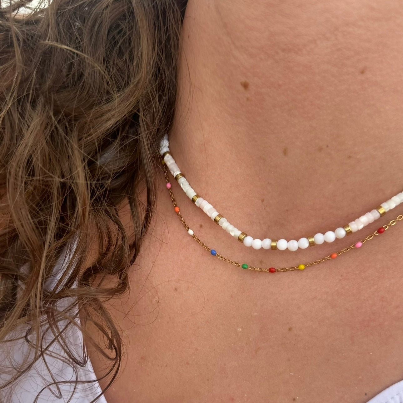 Waterproof Colour Wave Necklace with layered with Horizon Necklace – Ever Jewellery