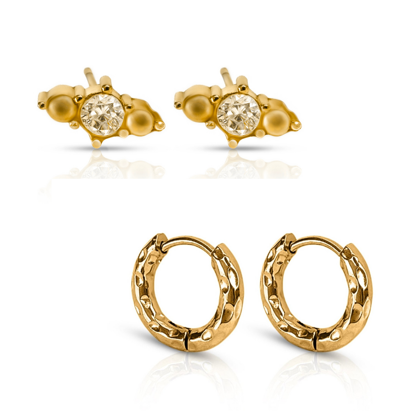 Fusion Studs + Wave Gold Huggie Earrings Bundle - Ever Jewellery