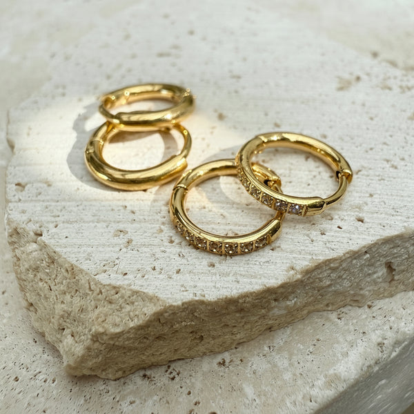 Metro Transition Gold Huggie Earrings Set flat lay - waterproof anti-tarnish huggie set Australia - EVER Jewellery