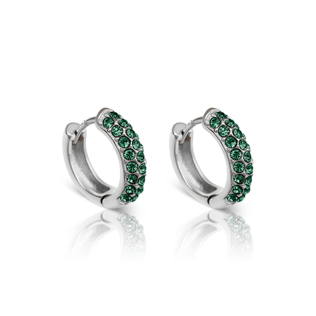 Gravitate Silver Hoop Earrings - Emerald