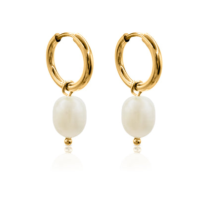 After Dark Pearl Hoop Earrings - waterproof gold hoop earrings with freshwater pearl drop - EVER Jewellery Australia