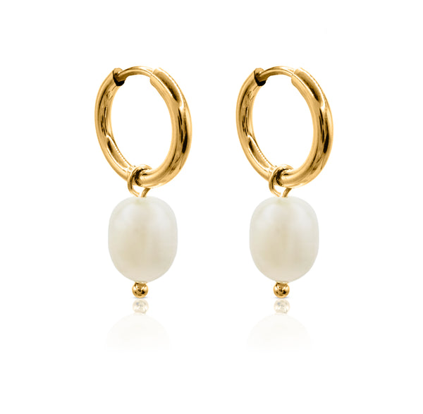 After Dark Pearl Hoop Earrings - waterproof gold hoop earrings with freshwater pearl drop - EVER Jewellery Australia