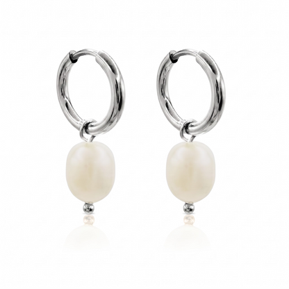 After Dark Silver Pearl Hoop Earrings