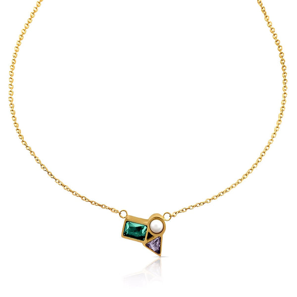 Anchor Necklace - waterproof gold necklace with emerald amethyst pearl - In Her Stride EVER Jewellery Australia