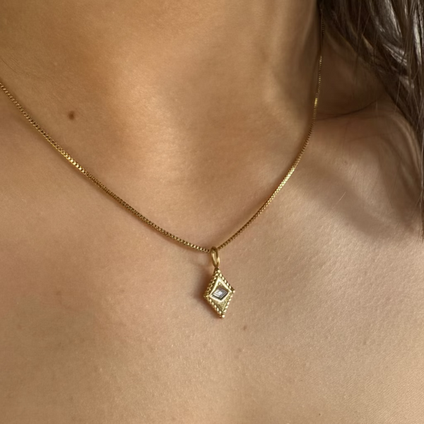 Arena Necklace on neck - waterproof anti-tarnish gold charm necklace - EVER Jewellery