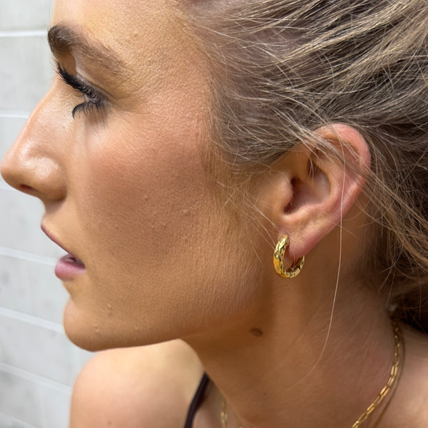 Assist Hoop Earrings twisted texture detail - waterproof 18k gold plated stainless steel hoops - EVER Jewellery