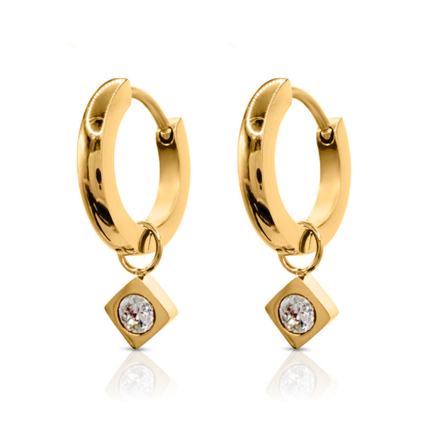Axis Huggie Earrings - waterproof gold huggie earrings with cubic zirconia charm - EVER Jewellery Australia