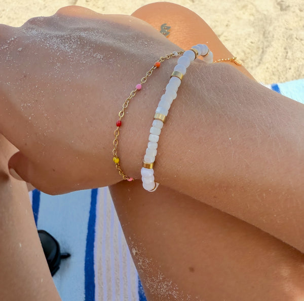 Colour Wave Bracelet worn on wrist - waterproof sweat-proof colourful enamel gold bracelet - EVER Jewellery Australia
