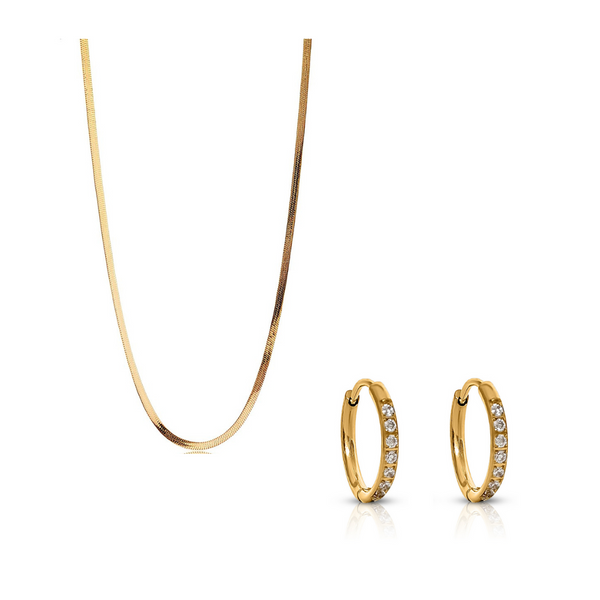 Everyday Gold Stack Bundle - waterproof Sidewalk Necklace and Transition Huggie Earrings set - EVER Jewellery Australia