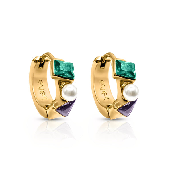 Edge Huggie Earrings - waterproof gold huggie earrings emerald amethyst pearl - EVER Jewellery Australia