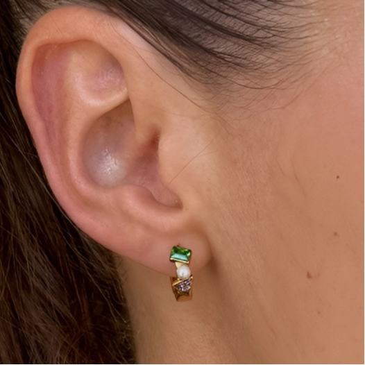 Edge Huggie Earrings on ear - waterproof anti-tarnish gold huggie earrings In Her Stride - EVER Jewellery