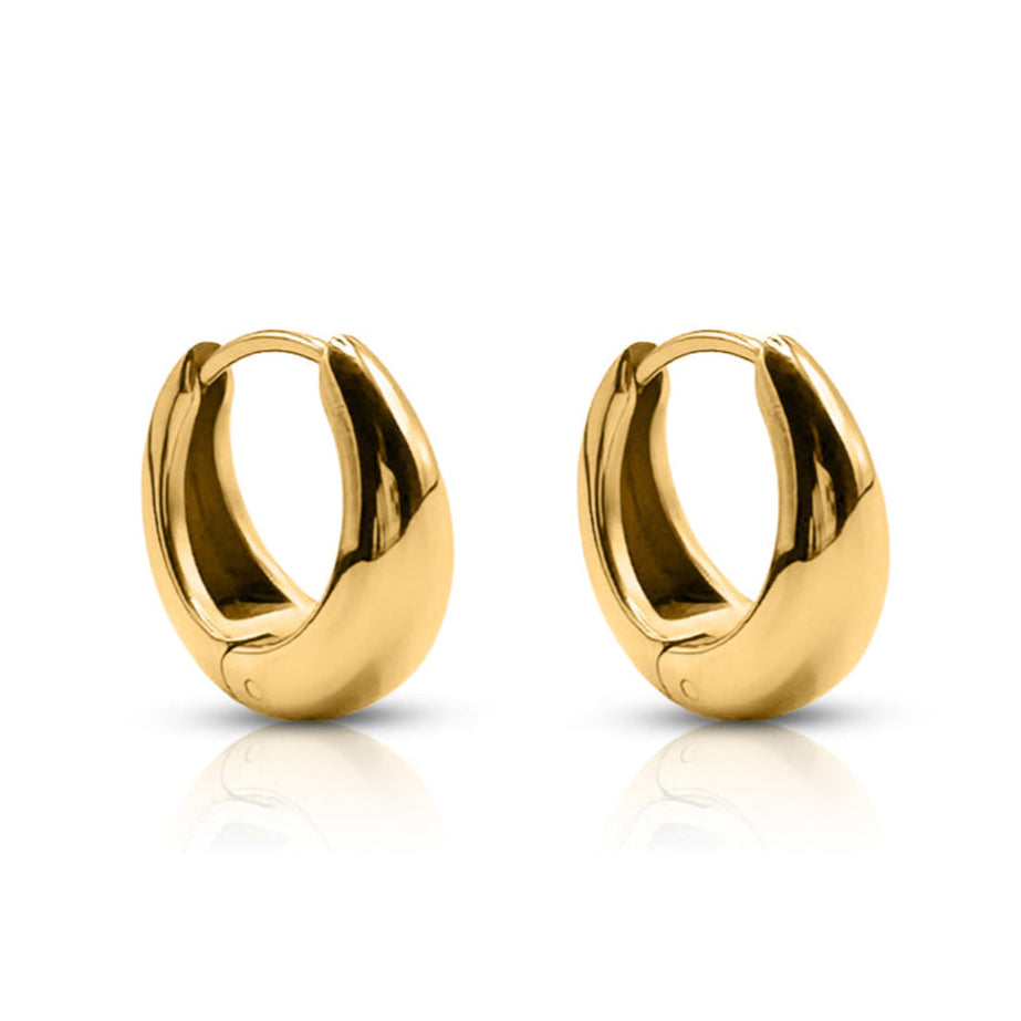Gold hoop earrings on a white background