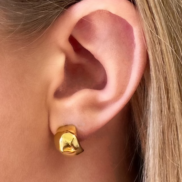 Movement Stud Earrings on ear - waterproof anti-tarnish gold stud earrings - EVER Jewellery