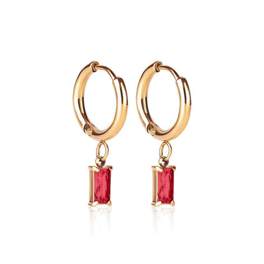 Luxe Gold Drop Earrings - Garnet