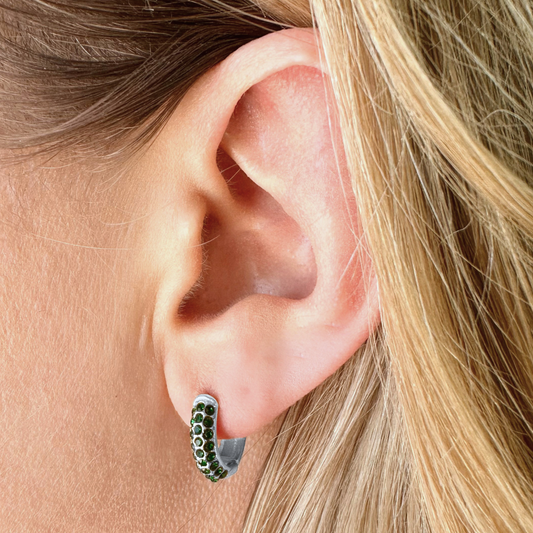 Gravitate Silver Hoop Earrings - Emerald - Ever Jewellery 