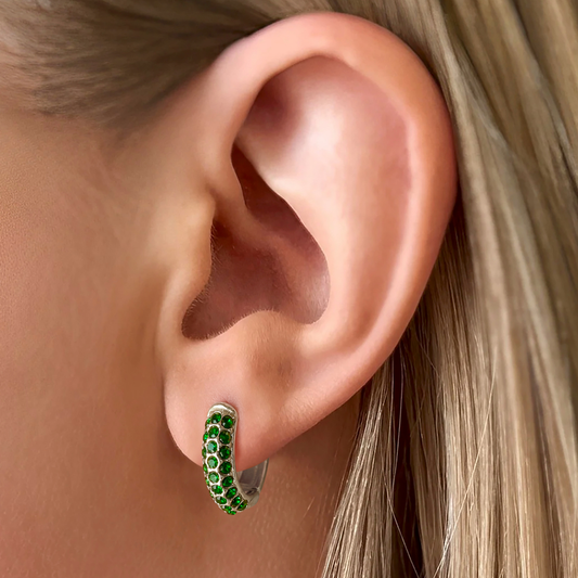 Gravitate Silver Hoop Earrings - Emerald
