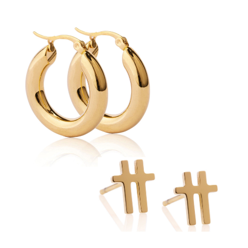 Hustle Hoops + Swish Gold Stud Earrings Bundle - Ever Jewellery 