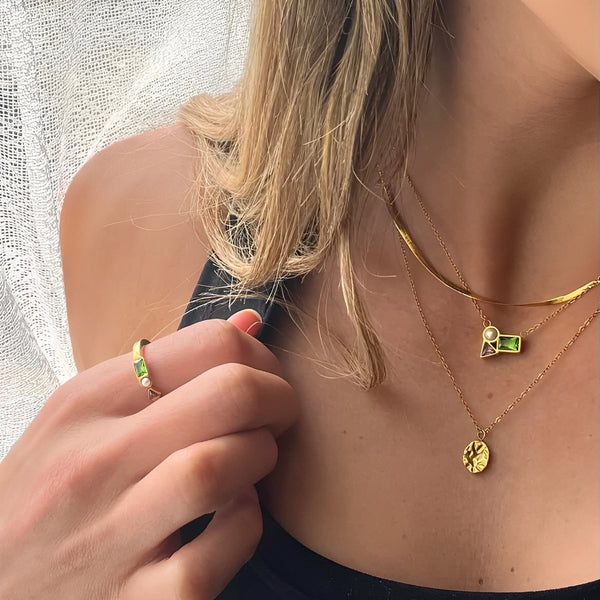 Anchor Necklace stone detail - waterproof 18k gold plated stainless steel emerald amethyst pearl necklace - EVER Jewellery