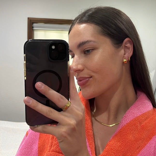 Inbound Hoops layered on model selfie