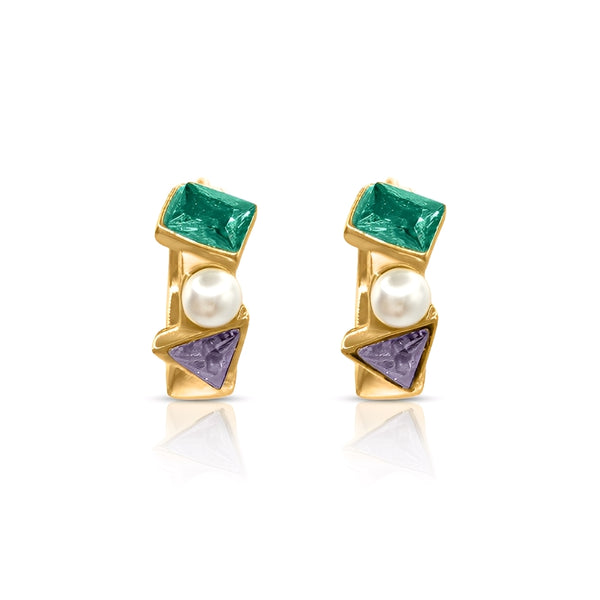 Edge Huggie Earrings front view - waterproof 18k gold plated huggie earrings stainless steel - EVER Jewellery