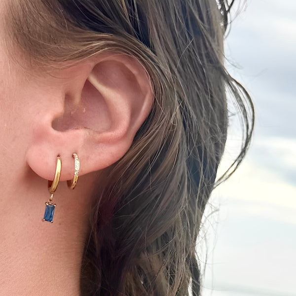 Luxe Gold Drop Earrings Sapphire styled - waterproof gold huggie sapphire cubic zirconia - EVER Jewellery Australia