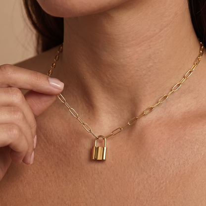 Padlock necklace anti tarnish waterproof lady holding chain