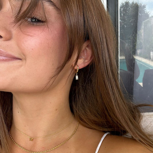 Luxe Gold Drop Earrings in styled - waterproof gold huggie with cubic zirconia drop - EVER Jewellery Australia