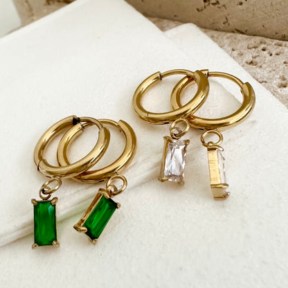 Luxe Drop Huggie Earrings - Emerald - Ever Jewellery 