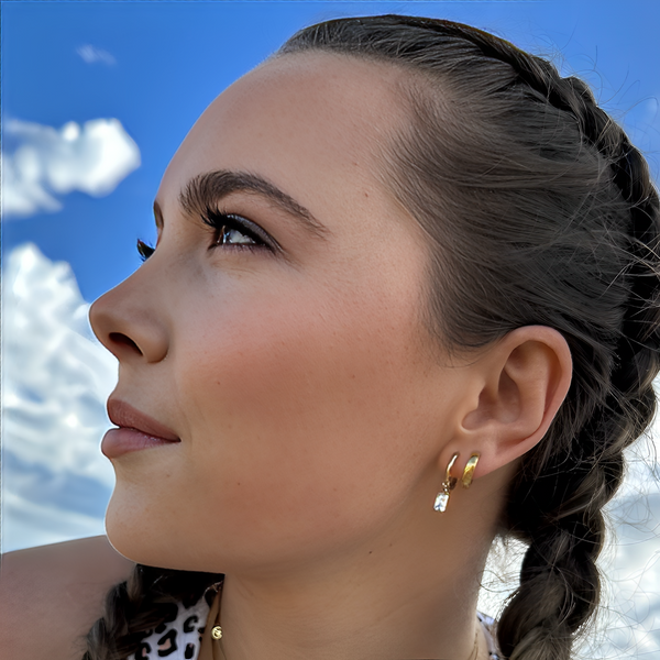 Luxe Gold Drop Earrings layered - waterproof gold huggie with cubic zirconia drop - EVER Jewellery Australia