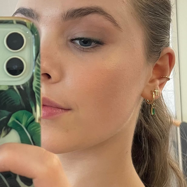 Luxe Gold Drop Earrings Emerald styled - waterproof gold huggie with emerald cubic zirconia - EVER Jewellery Australia