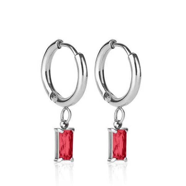 Luxe Silver Drop Earrings Garnet - waterproof silver huggie earrings with garnet cubic zirconia drop - EVER Jewellery Australia