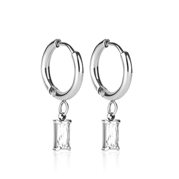 Luxe Silver Drop Earrings Clear - waterproof silver huggie earrings with clear cubic zirconia drop - EVER Jewellery Australia