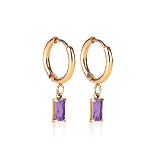 Luxe Gold Drop Earrings - Amethyst