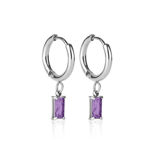 Luxe Silver Drop Earrings - Amethyst