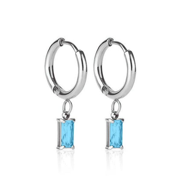 Luxe Silver Drop Earrings Aquamarine - waterproof silver huggie with aquamarine cubic zirconia drop - EVER Jewellery Australia