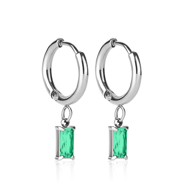 Luxe Silver Drop Earrings Emerald - waterproof silver huggie earrings with emerald cubic zirconia drop - EVER Jewellery Australia