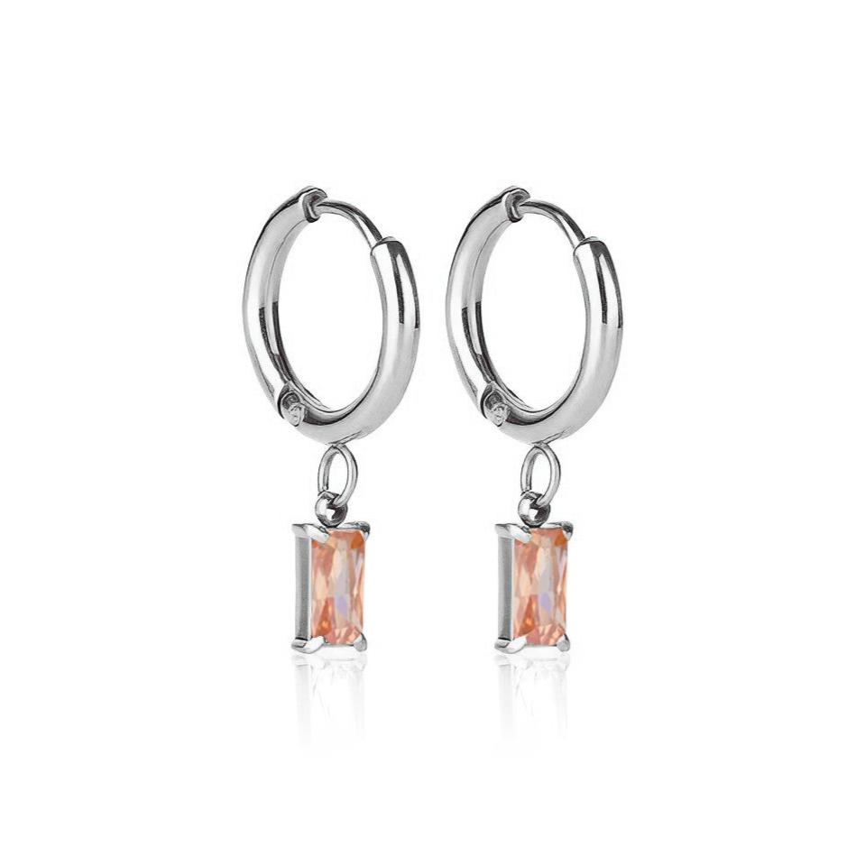 Luxe Silver Drop Earrings - Peach