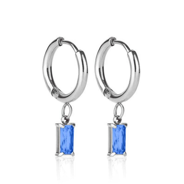 Luxe Silver Drop Earrings Sapphire - waterproof silver huggie earrings with sapphire drop - EVER Jewellery Australia
