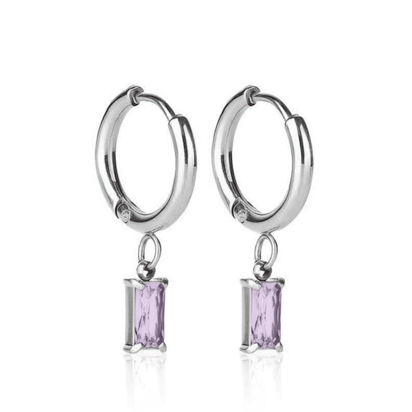 Luxe Silver Drop Earrings Tanzanite - waterproof silver huggie earrings with tanzanite drop - EVER Jewellery Australia
