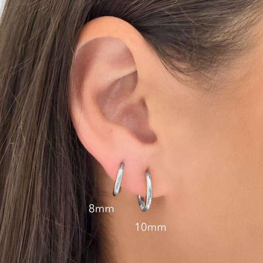 Metro Silver Huggie Earrings close up - waterproof stainless steel silver huggie earrings - EVER Jewellery Australia