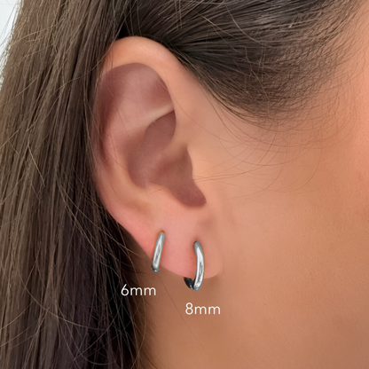 Metro Silver Huggie Earrings side view - waterproof everyday silver huggie earrings - EVER Jewellery Australia