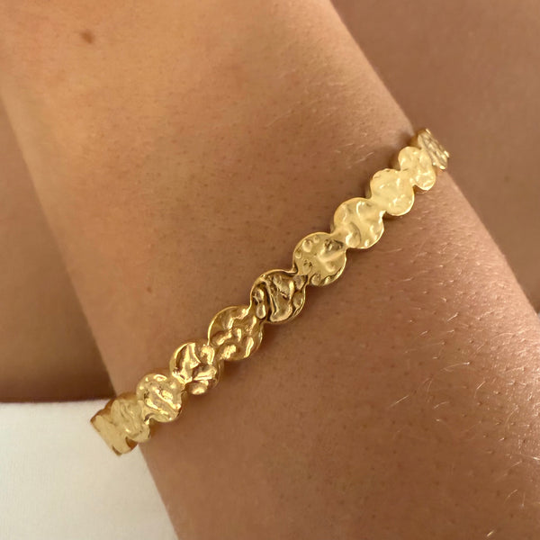 Press Play Cuff on wrist - waterproof anti-tarnish gold cuff stainless steel - EVER Jewellery