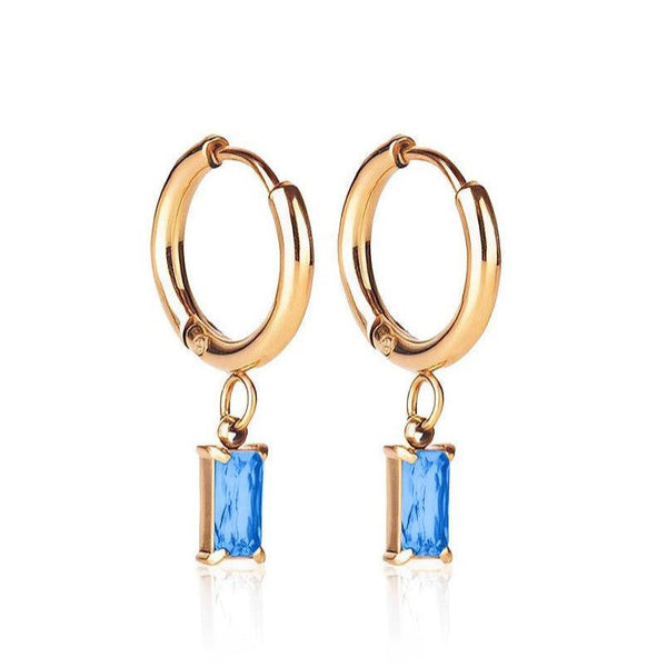 Luxe Gold Drop Earrings Sapphire - waterproof gold huggie with sapphire cubic zirconia drop - EVER Jewellery Australia