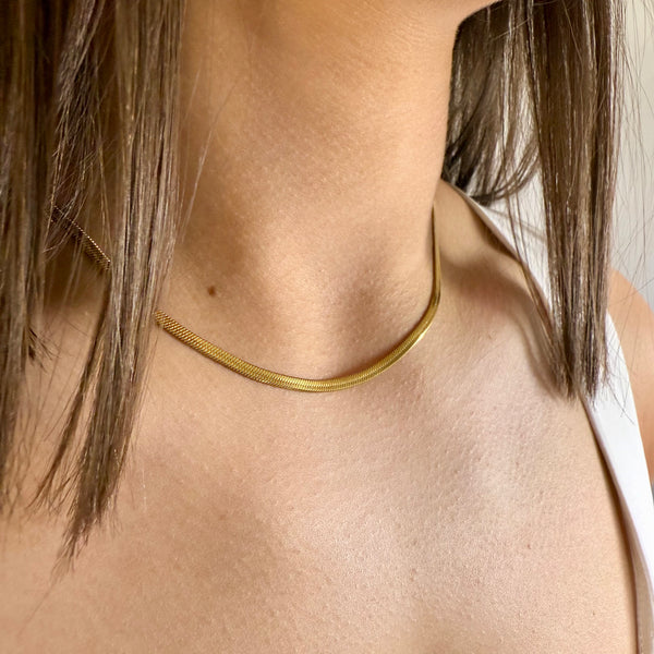 Everyday Gold Stack worn on model - waterproof anti-tarnish gold necklace and huggie earrings - EVER Jewellery