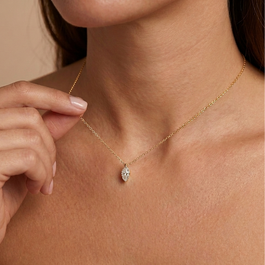 skyline-necklace-gold-cz-diamond-pendant-on-model-ever-jewellery