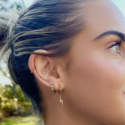 Trackside Gold Huggie Earrings stacked with Sprint Huggies - waterproof gold ear stack - EVER Jewellery Australia